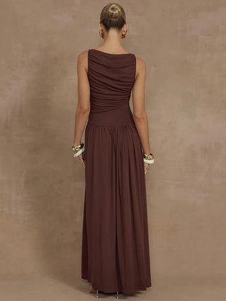 Elegant Sleeveless Ruched Maxi Dress - Diva Melody