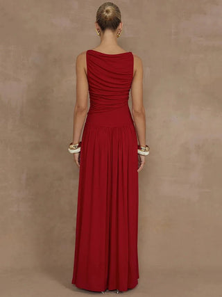 Elegant Sleeveless Ruched Maxi Dress - Diva Melody