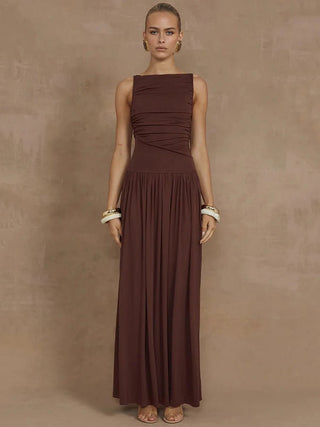 Elegant Sleeveless Ruched Maxi Dress - Diva Melody