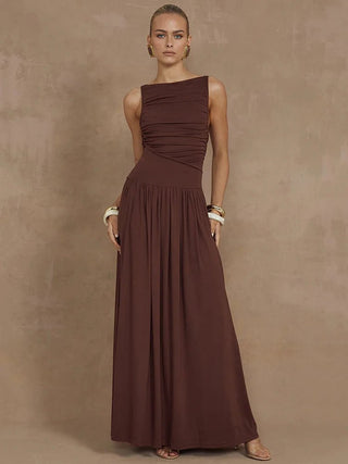 Elegant Sleeveless Ruched Maxi Dress - Diva Melody