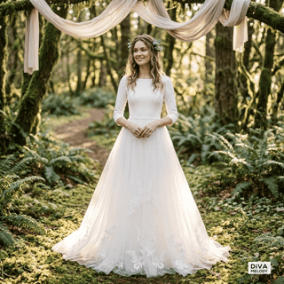 Elegant Soft Satin & Tulle A - Line Bridal Gown - Diva Melody