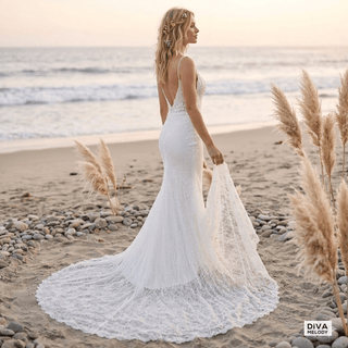 Elegant Spaghetti Straps Lace Wedding Dress - Diva Melody