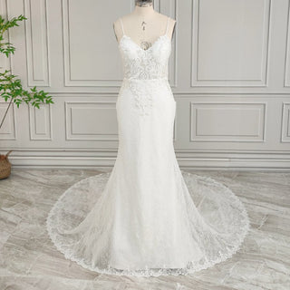 Elegant Spaghetti Straps Lace Wedding Dress - Diva Melody