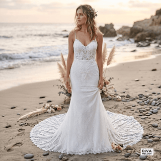 Elegant Spaghetti Straps Lace Wedding Dress - Diva Melody