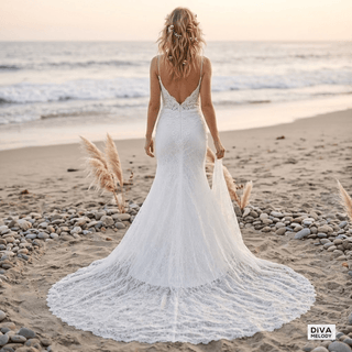 Elegant Spaghetti Straps Lace Wedding Dress - Diva Melody
