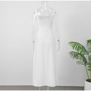 Elegant Square Neck A - Line Long Dress - Diva Melody