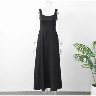 Elegant Square Neck A - Line Long Dress - Diva Melody