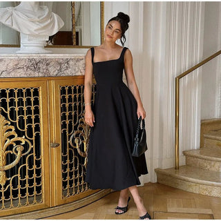 Elegant Square Neck A - Line Long Dress - Diva Melody