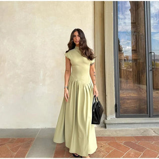 Elegant Square Neck A - Line Long Dress - Diva Melody