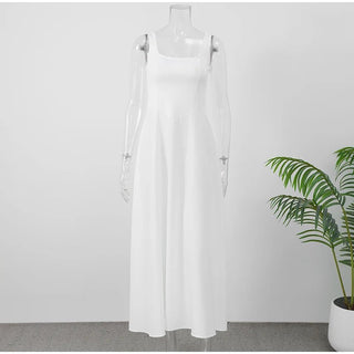 Elegant Square Neck A - Line Long Dress - Diva Melody