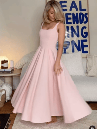Elegant Square Neck A - Line Long Dress - Diva Melody