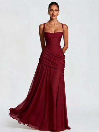 Elegant Square Neck Asymmetrical Ruched Evening Gown - Diva Melody