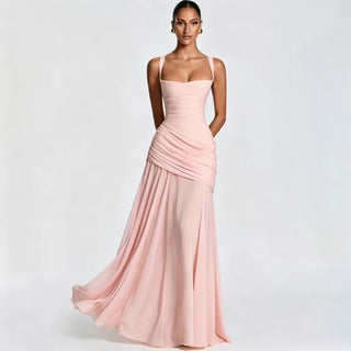 Elegant Square Neck Asymmetrical Ruched Evening Gown - Diva Melody