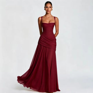 Elegant Square Neck Asymmetrical Ruched Evening Gown - Diva Melody