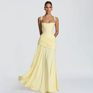 Elegant Square Neck Asymmetrical Ruched Evening Gown - Diva Melody