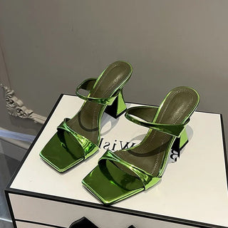 Elegant Square Toe Slippers High Heels Female Dress Sandal - Diva Melody