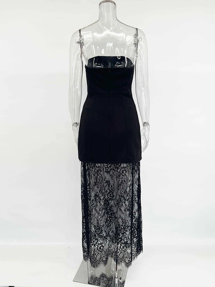 Elegant Strapless Lace Two-Piece Dress Set - Diva Melody Elegant Strapless Lace Two-Piece Dress Set - Diva Melody