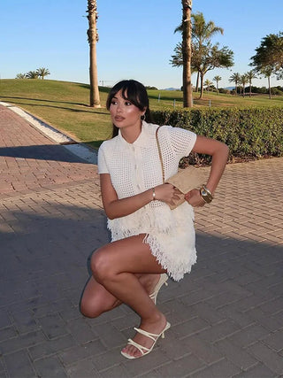 Elegant Tassel Pleated Skirt and Top Set - Diva Melody