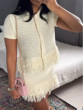 Elegant Tassel Pleated Skirt and Top Set - Diva Melody