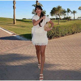 Elegant Tassel Pleated Skirt and Top Set - Diva Melody