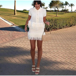 Elegant Tassel Pleated Skirt and Top Set - Diva Melody