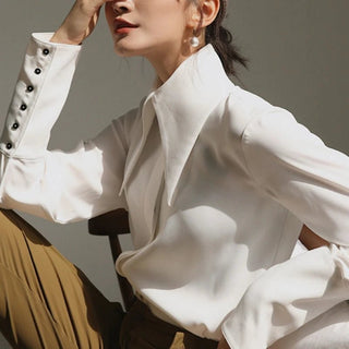 Elegant Turn - Down Collar Satin Shirt - Diva Melody