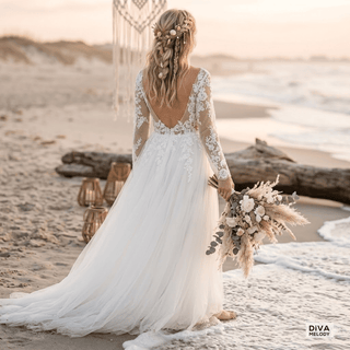 Elegant V - neck A - line Bridal Gown - Diva Melody