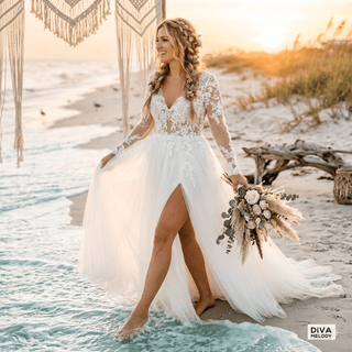 Elegant V - neck A - line Bridal Gown - Diva Melody