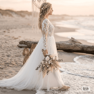 Elegant V - neck A - line Bridal Gown - Diva Melody