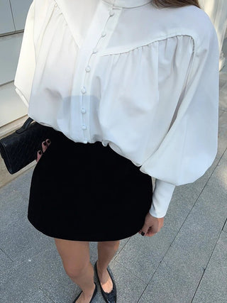 Elegant White Lantern Sleeve Blouse - Diva Melody