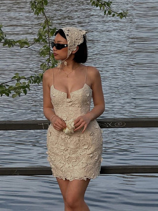 Embroidered Backless Mini Dress - Diva Melody