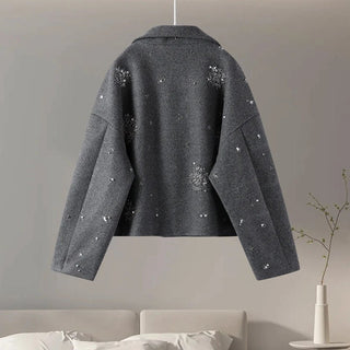 Embroidered Beaded Wool Blend Coat - Diva Melody