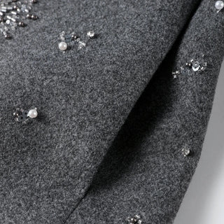 Embroidered Beaded Wool Blend Coat - Diva Melody