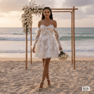 Embroidered Blossom Mini Bridal Dress - Diva Melody
