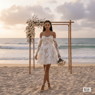 Embroidered Blossom Mini Bridal Dress - Diva Melody