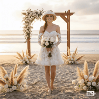 Embroidered Blossom Mini Bridal Dress - Diva Melody