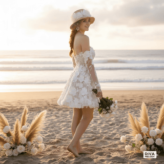 Embroidered Blossom Mini Bridal Dress - Diva Melody