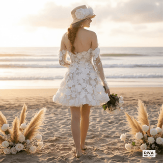 Embroidered Blossom Mini Bridal Dress - Diva Melody
