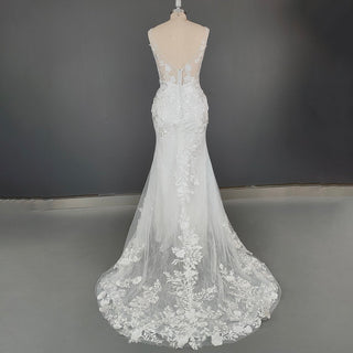 Embroidered V - Neck Bridal Gown - Diva Melody