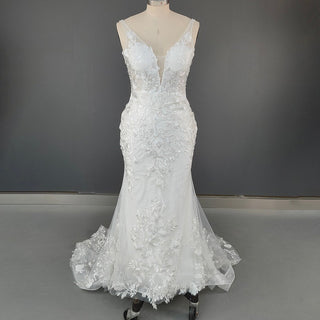 Embroidered V - Neck Bridal Gown - Diva Melody