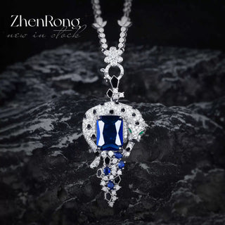 Emerald Pendant & Blue Diamond Ring Necklace - Diva Melody