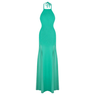 Vibrant Turquoise Halter Open Back Maxi Dress