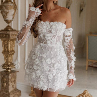 Exquisite 3D Flowers Mini Bridal Dress - Diva Melody