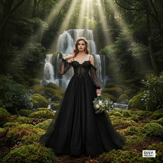 Exquisite Black Lace Wedding Gown - Diva Melody