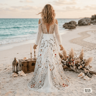 Fairy Embroidered Lace Wedding Dress - Diva Melody