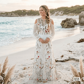 Fairy Embroidered Lace Wedding Dress - Diva Melody