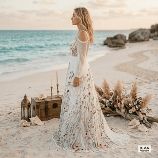 Fairy Embroidered Lace Wedding Dress - Diva Melody