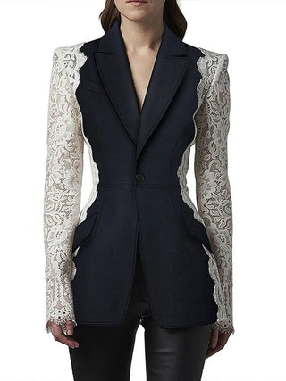 Fashion Notched Lace Blazer - Diva Melody