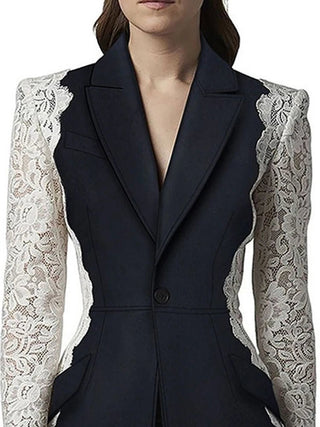 Fashion Notched Lace Blazer - Diva Melody