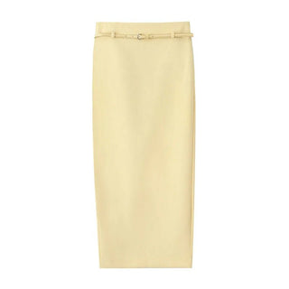 Fashion Yellow V - Neck Belted Skirt Set - Diva Melody